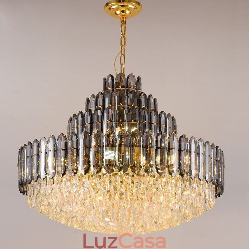 Luminária pendente de cristal com quatro camadas, luminária decorativa de luxo para teto, 80 cm