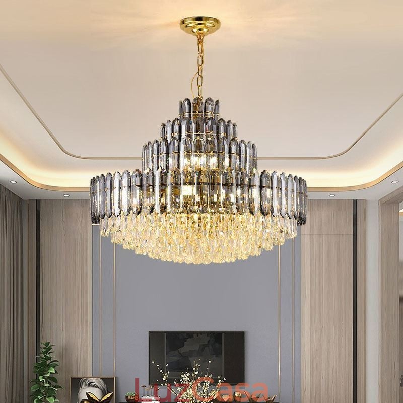 Luminária pendente de cristal com quatro camadas, luminária decorativa de luxo para teto, 80 cm