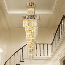 Luminária pendente de cristal dourado Luminária de teto com abajur em formato de cauda de fênix dourada galvanizada