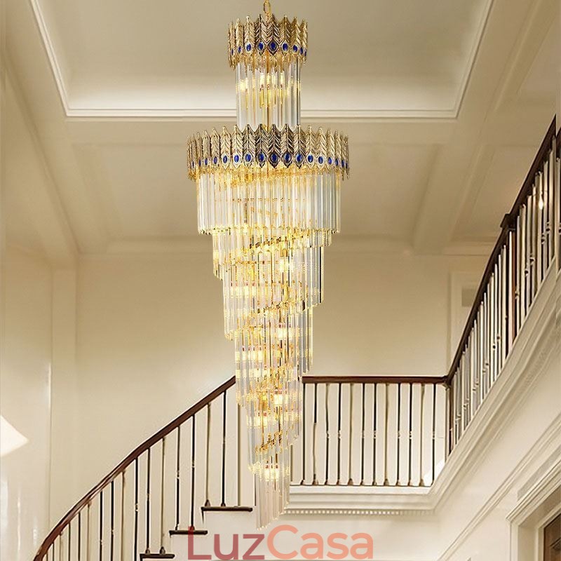 Luminária pendente de cristal dourado Luminária de teto com abajur em formato de cauda de fênix dourada galvanizada