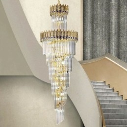 Luminária pendente de cristal dourado Luminária de teto com abajur em formato de cauda de fênix dourada galvanizada