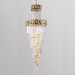 Luminária pendente de cristal dourado Luminária de teto com abajur em formato de cauda de fênix dourada galvanizada