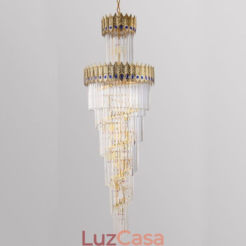 Luminária pendente de cristal dourado Luminária de teto com abajur em formato de cauda de fênix dourada galvanizada