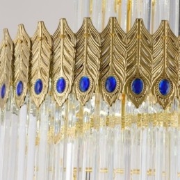 Luminária pendente de cristal dourado Luminária de teto com abajur em formato de cauda de fênix dourada galvanizada