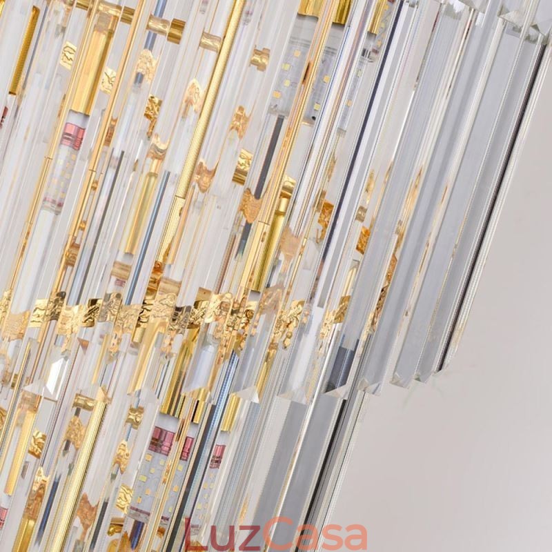 Luminária pendente de cristal dourado Luminária de teto com abajur em formato de cauda de fênix dourada galvanizada