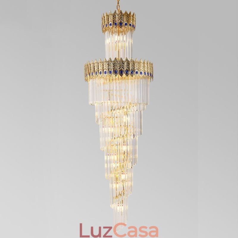 Luminária pendente de cristal dourado Luminária de teto com abajur em formato de cauda de fênix dourada galvanizada