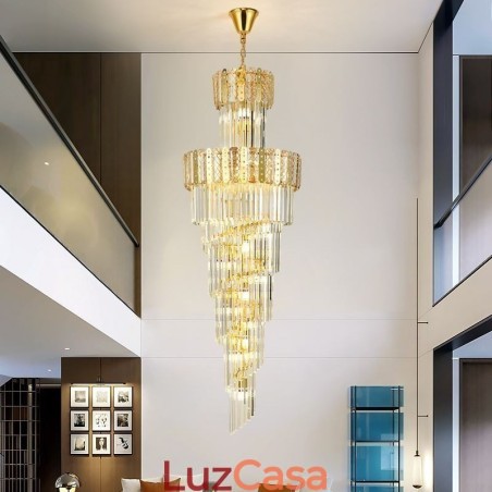 Luminária pendente de cristal dourado, luxuosa, decorativa, de teto, 60*H180cm