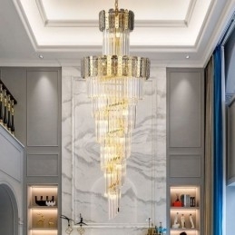 Luminária pendente de cristal dourado, luxuosa, decorativa, de teto, 60*H180cm