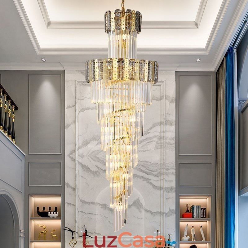 Luminária pendente de cristal dourado, luxuosa, decorativa, de teto, 60*H180cm