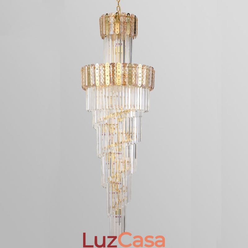 Luminária pendente de cristal dourado, luxuosa, decorativa, de teto, 60*H180cm