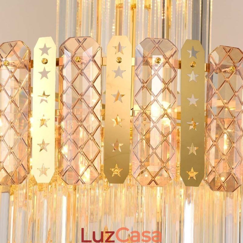 Luminária pendente de cristal dourado, luxuosa, decorativa, de teto, 60*H180cm