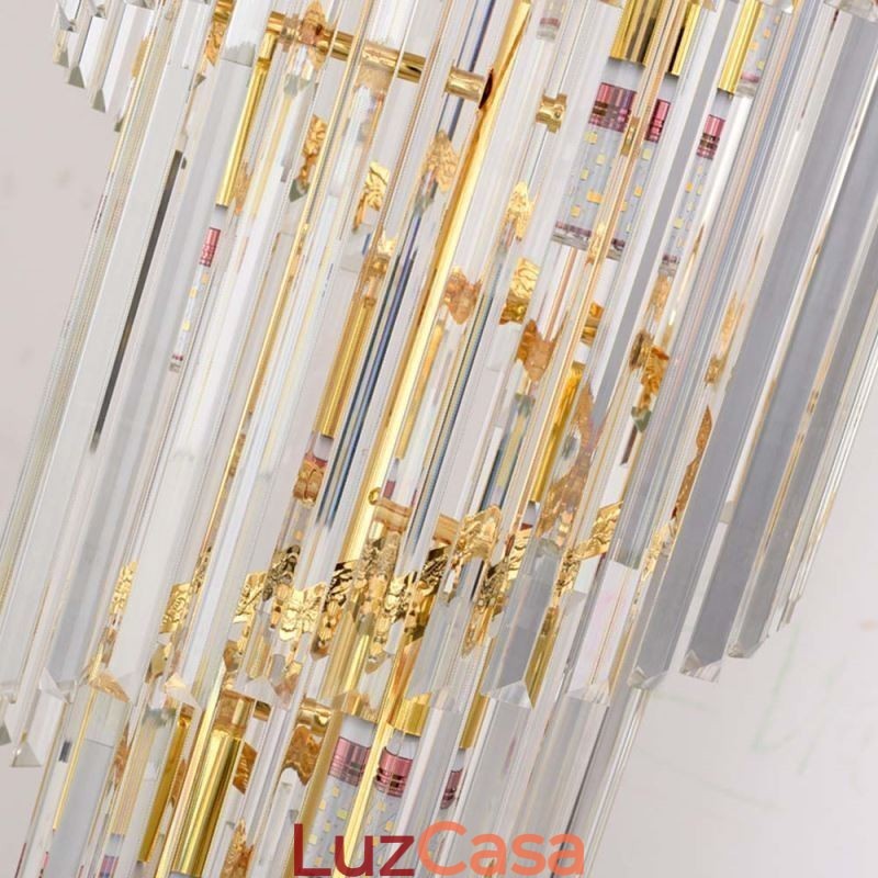 Luminária pendente de cristal dourado, luxuosa, decorativa, de teto, 60*H180cm