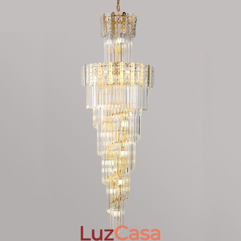 Luminária pendente de cristal dourado, luxuosa, decorativa, de teto, 60*H180cm
