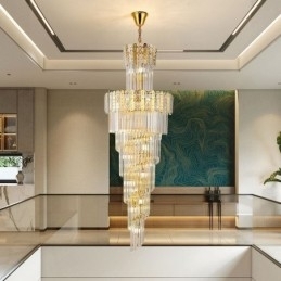 Luminária pendente de cristal dourado, luxuosa, decorativa, de teto, 60*H180cm