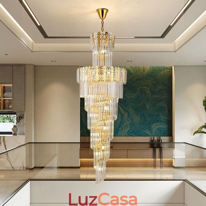 Luminária pendente de cristal dourado, luxuosa, decorativa, de teto, 60*H180cm