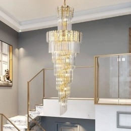 Luminária pendente de cristal dourado, luxuosa, decorativa, de teto, 60*H180cm