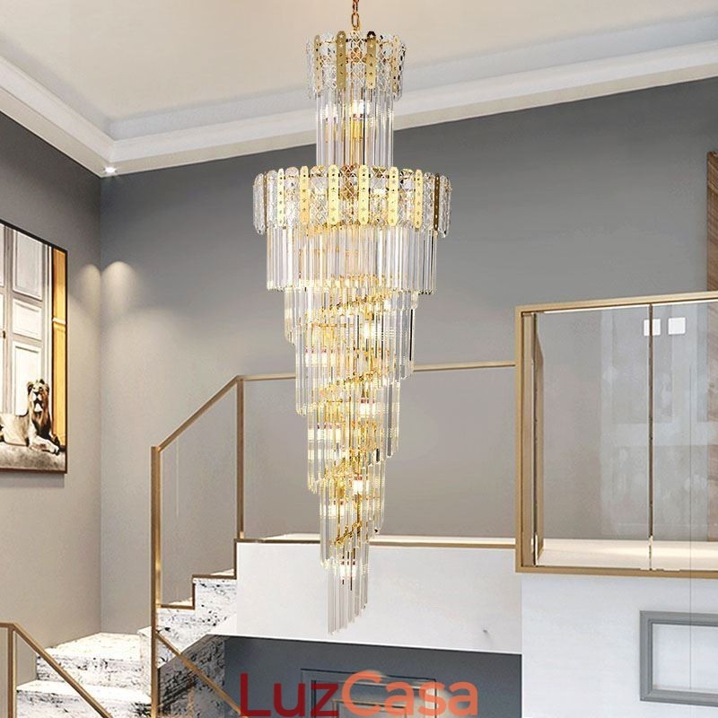 Luminária pendente de cristal dourado, luxuosa, decorativa, de teto, 60*H180cm