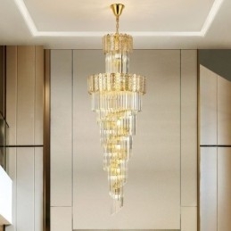 Luminária pendente de cristal dourado, luxuosa, decorativa, de teto, 60*H180cm
