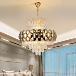 Luminária pendente de cristal galvanizada dourada luxuosa decorativa de teto 60cm