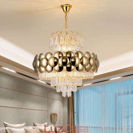Luminária pendente de cristal galvanizada dourada luxuosa decorativa de teto 60cm Luminária pendente de cristal galvanizada dourada luxuosa decorativa de teto 60cm