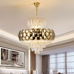 Luminária pendente de cristal galvanizada dourada luxuosa decorativa de teto 60cm