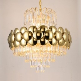 Luminária pendente de cristal galvanizada dourada luxuosa decorativa de teto 60cm