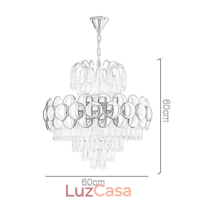 Luminária pendente de cristal galvanizada dourada luxuosa decorativa de teto 60cm