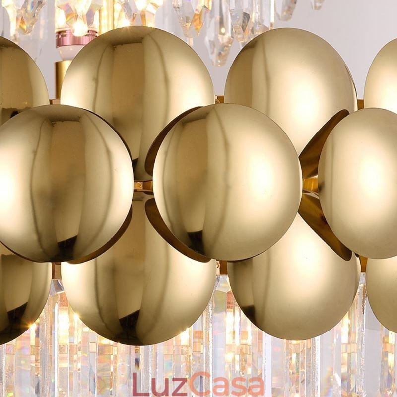 Luminária pendente de cristal galvanizada dourada luxuosa decorativa de teto 60cm