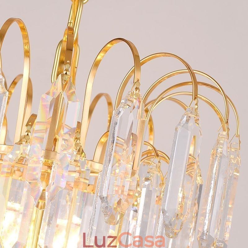 Luminária pendente de cristal galvanizada dourada luxuosa decorativa de teto 60cm