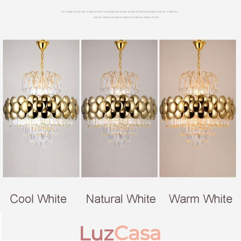 Luminária pendente de cristal galvanizada dourada luxuosa decorativa de teto 60cm