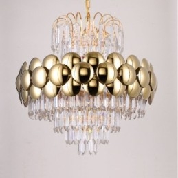 Luminária pendente de cristal galvanizada dourada luxuosa decorativa de teto 60cm