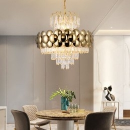 Luminária pendente de cristal galvanizada dourada luxuosa decorativa de teto 60cm