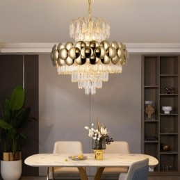Luminária pendente de cristal galvanizada dourada luxuosa decorativa de teto 60cm