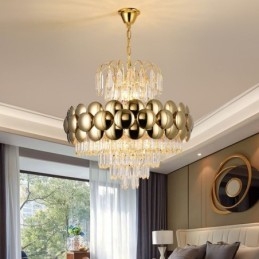 Luminária pendente de cristal galvanizada dourada luxuosa decorativa de teto 60cm
