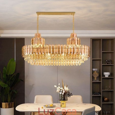 Luminária pendente de cristal retangular de luxo decorativa de teto 100cm Luminária pendente de cristal retangular de luxo decorativa de teto 100cm