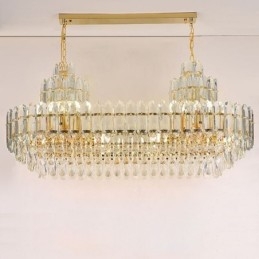 Luminária pendente de cristal retangular de luxo decorativa de teto 100cm