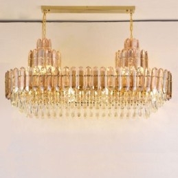 Luminária pendente de cristal retangular de luxo decorativa de teto 100cm