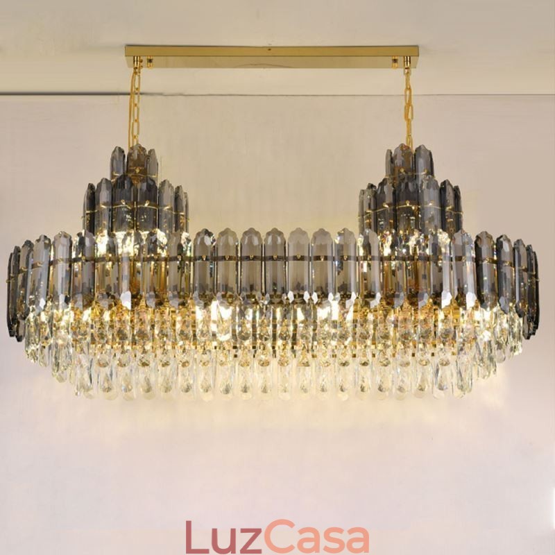 Luminária pendente de cristal retangular de luxo decorativa de teto 100cm