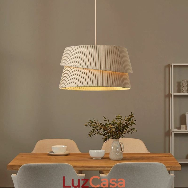 Luminária pendente estilo creme francês abajur de tecido de camada dupla luminária de teto