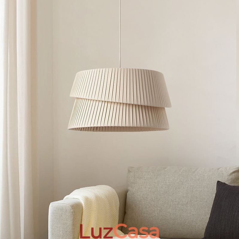 Luminária pendente estilo creme francês abajur de tecido de camada dupla luminária de teto