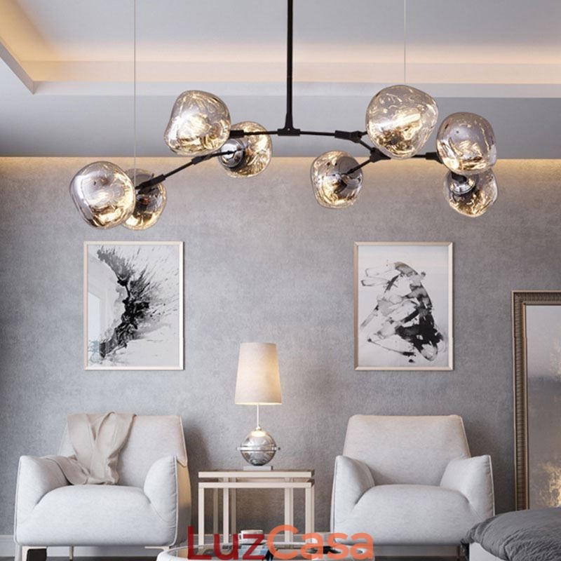 Luminária de teto nórdica moderna com abajur de vidro colorido galvanizado