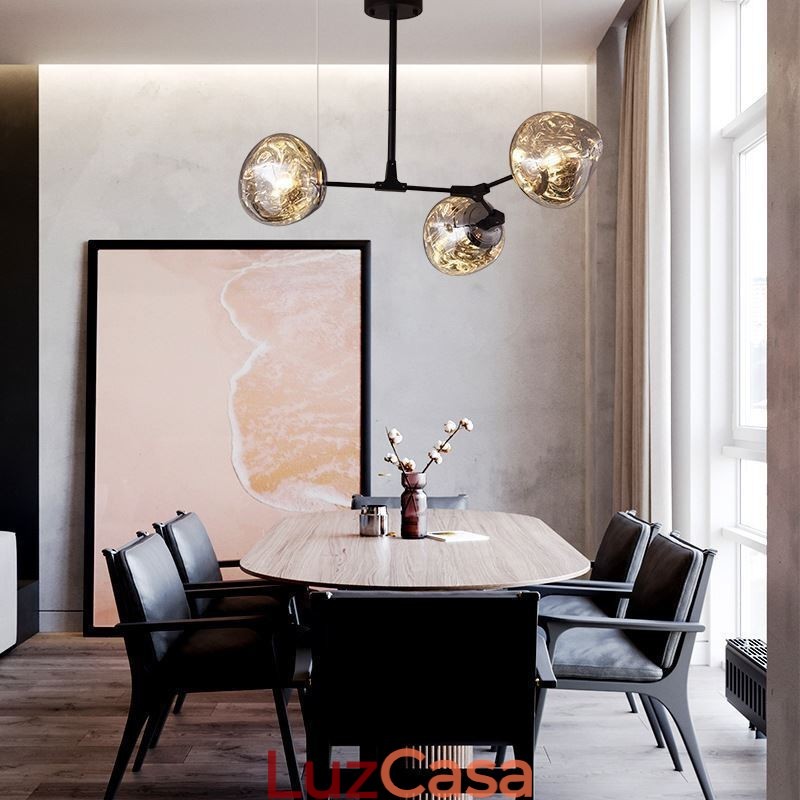 Luminária de teto nórdica moderna com abajur de vidro colorido galvanizado