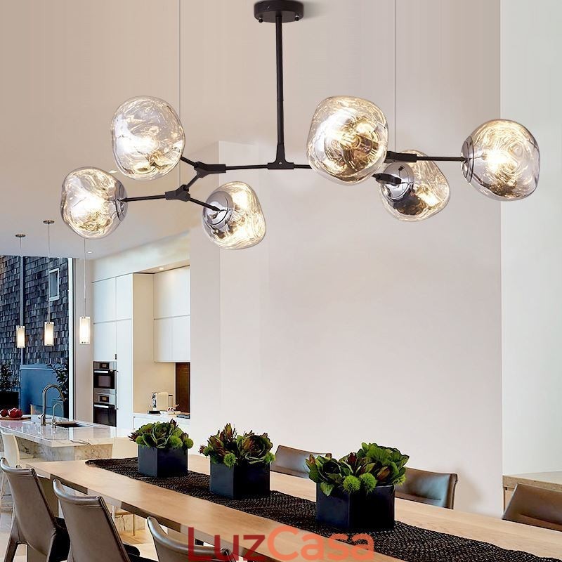 Luminária de teto nórdica moderna com abajur de vidro colorido galvanizado