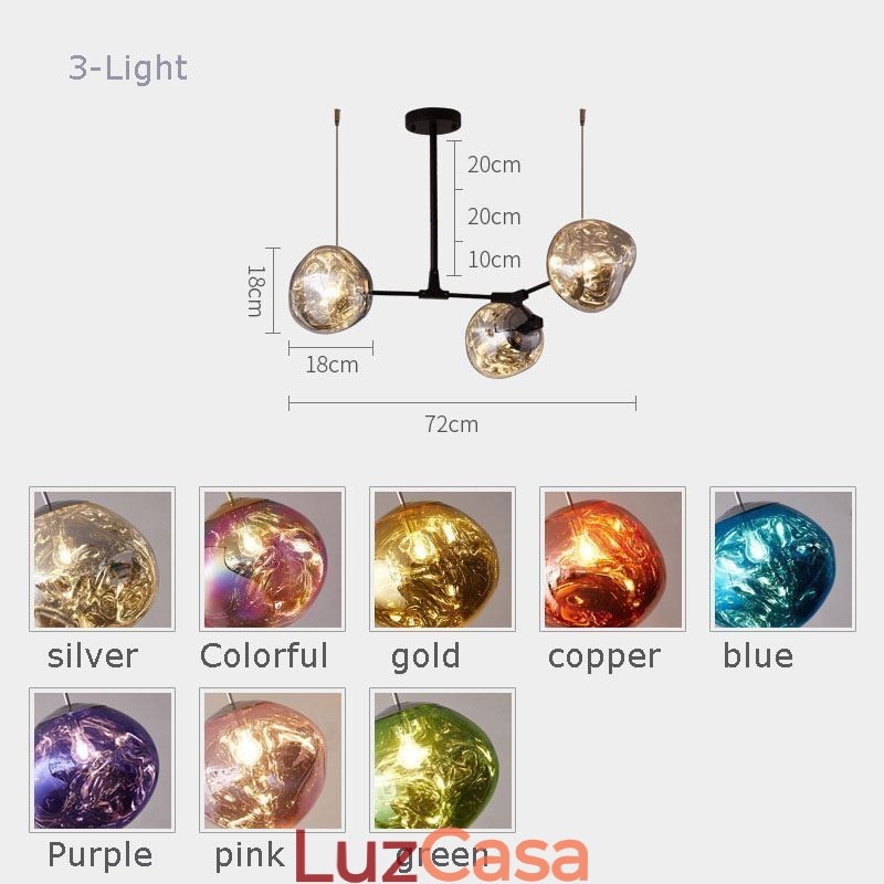 Luminária de teto nórdica moderna com abajur de vidro colorido galvanizado