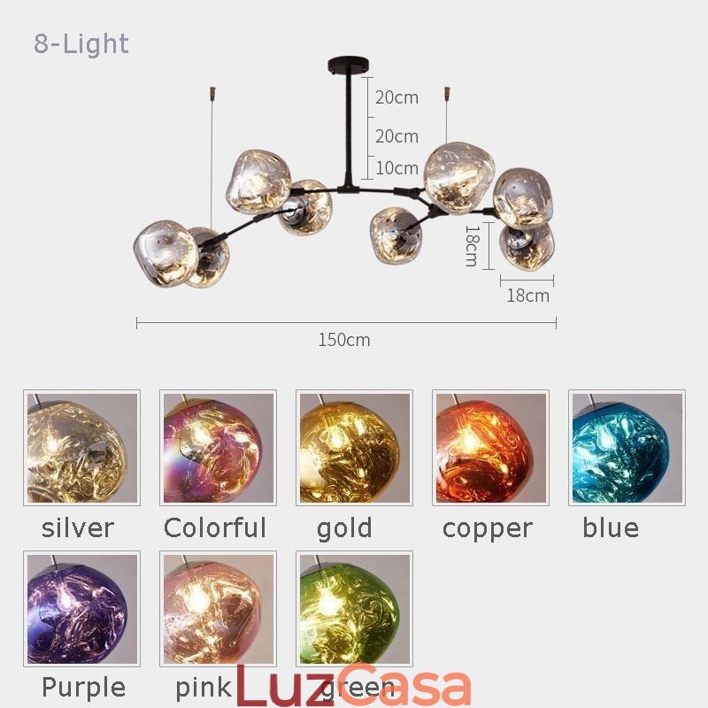 Luminária de teto nórdica moderna com abajur de vidro colorido galvanizado