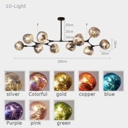 Luminária de teto nórdica moderna com abajur de vidro colorido galvanizado