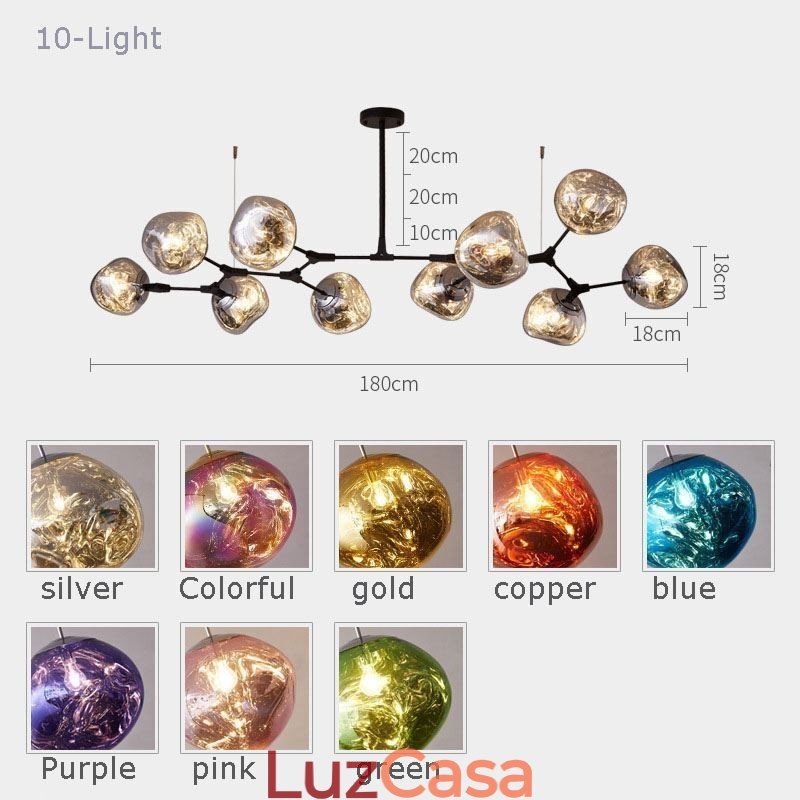 Luminária de teto nórdica moderna com abajur de vidro colorido galvanizado