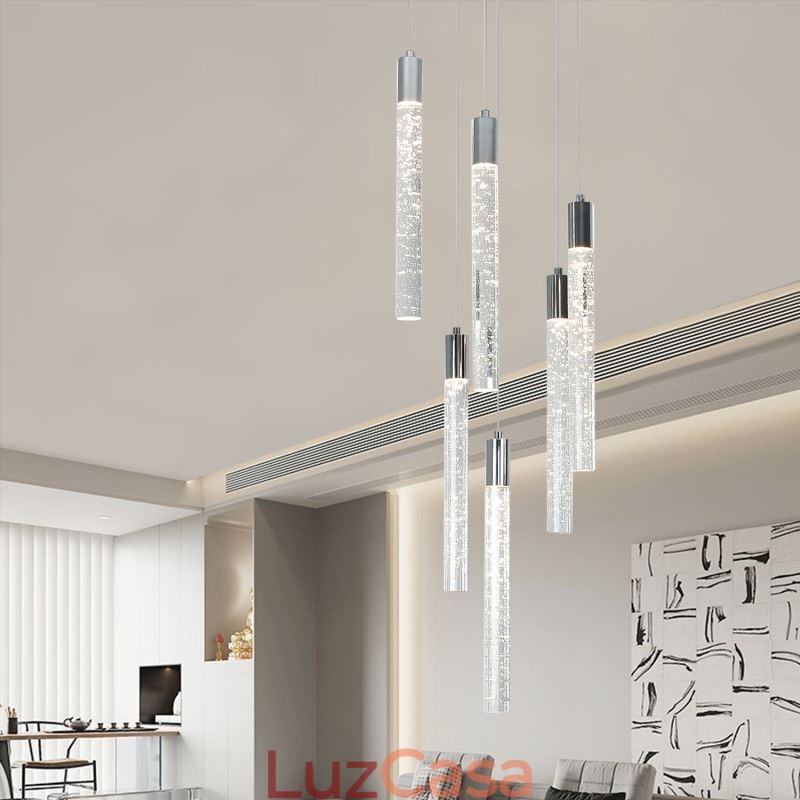 Luminária pendente de cristal cromado, conjunto de colunas, luminária de teto