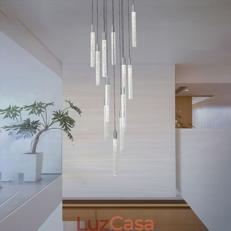 Luminária pendente de cristal cromado, conjunto de colunas, luminária de teto