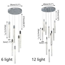 Luminária pendente de cristal cromado, conjunto de colunas, luminária de teto